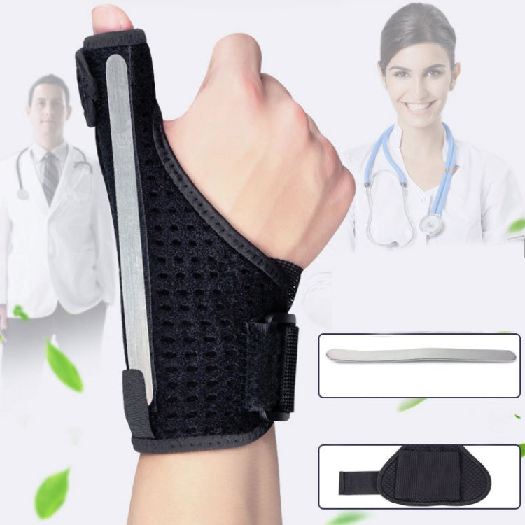 Black thumb wrist brace with metal bar and two-piece strap system