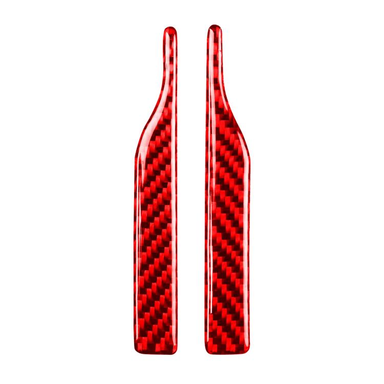 Carbon fiber rearview mirror sticker pair, red finish, curved vertical strips