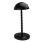 Black wig display stand with dome cap top and pedestal base