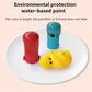 Set of animal-shaped wooden percussion pegs in red, teal, and yellow with faces