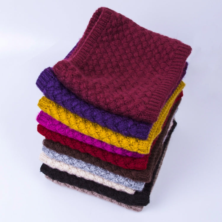 Assorted-color knit infinity scarves stack, thick ribbed knit with fleece lining
