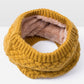 Mustard yellow chunky knit infinity scarf with plush velvet-fleece lining