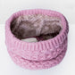 Pink chunky knit infinity scarf with plush velvet-fleece lining, warm loop