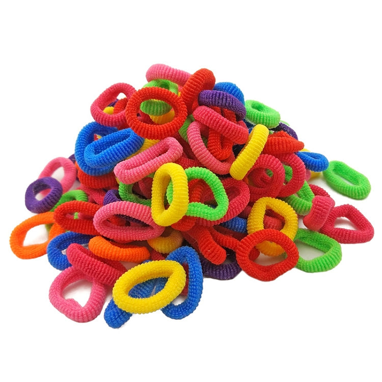 Set of colorful rubber hair bands, bright mixed loop ties in assorted colors