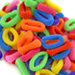 Assorted colorful rubber hair bands, close-up of multicolor loop ties