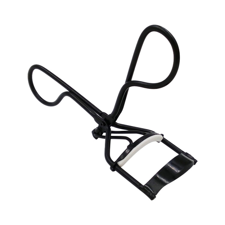 Black eyelash curler clip with white pad insert and dual handle loops.