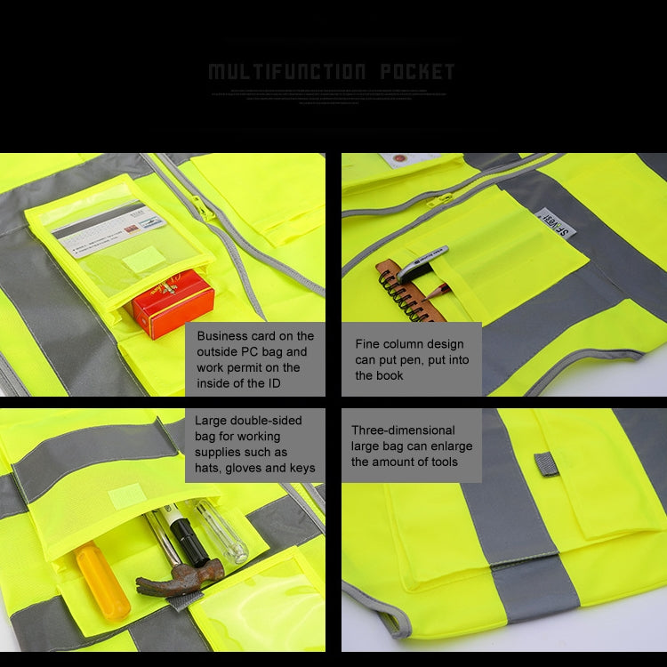 Multi-pockets Safety Vest Reflective Workwear Clothing, XXL-Chest 130cm, L-Chest 118cm, M-Chest 112cm, XL-Chest 124cm