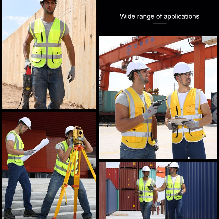 Multi-pockets Safety Vest Reflective Workwear Clothing, XXL-Chest 130cm, L-Chest 118cm, M-Chest 112cm, XL-Chest 124cm