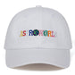 White dad hat with colorful ASTROWORLD front embroidery and curved brim