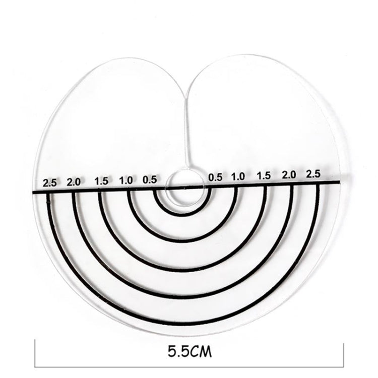 Semicircle wig insulation film pattern with black measurement arc and size numbers