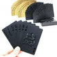 Waterproof plastic playing card set showing gold-foil cards, dark deck, and card box