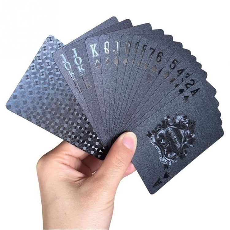 Waterproof plastic playing card set, hand holding dark and blue textured cards