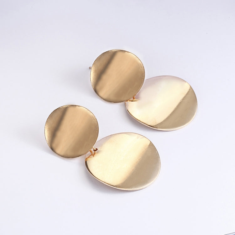 Gold-tone round drop earrings with three smooth discs and hook backs.
