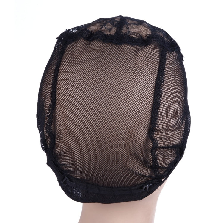 Black lace mesh hair net cap, back view with elastic rim