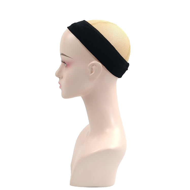 Beige mesh wig fixed headband with black velvet top band