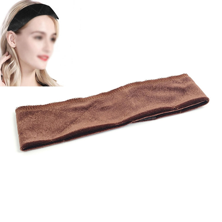 Brown velvet wig fixed headband with braided edge and textured finish
