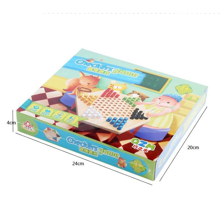 Boxed hexagon checkers puzzle game set with multicolor peg pieces inside