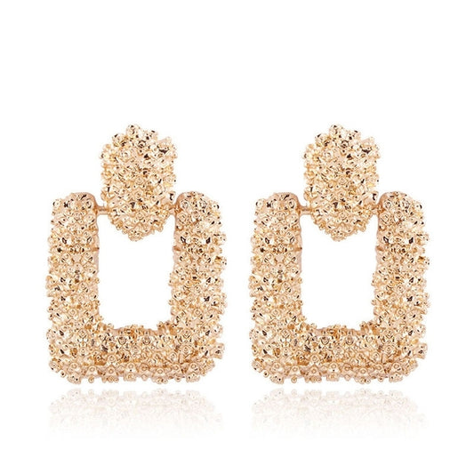 Vintage Earrings for Women Gold Color Geometric Statement Earring  Texture Metal Drop Earing Hanging Fashion Jewelry