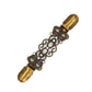 Antique bronze cardigan shawl clip with ornate filigree links and rhinestone accents
