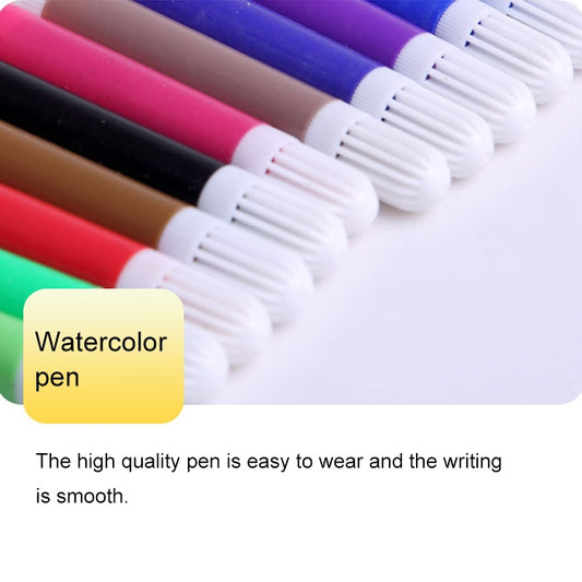 Watercolor pen set, close-up of colorful pens with white caps