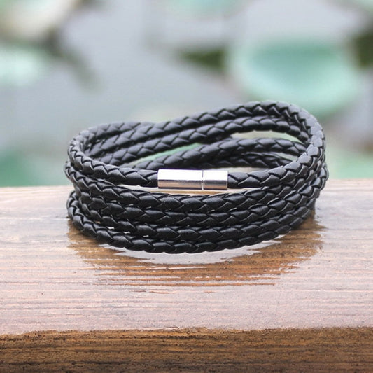 Couple Leather Bracelet Men Charm Vintage Black Bracelet, Black, Black Coffee, Black White, Coffee, Orange, Purple, White, Yellow