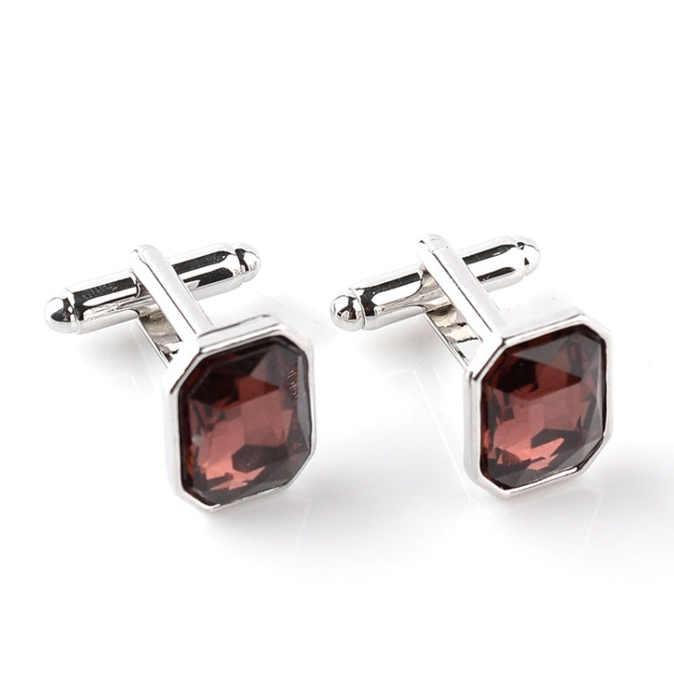 Silver-tone French cufflinks with rose-red octagon zircon stones, hinged bar backs.