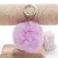 Lavender faux fur pompon keychain with metal key ring and dangling chain