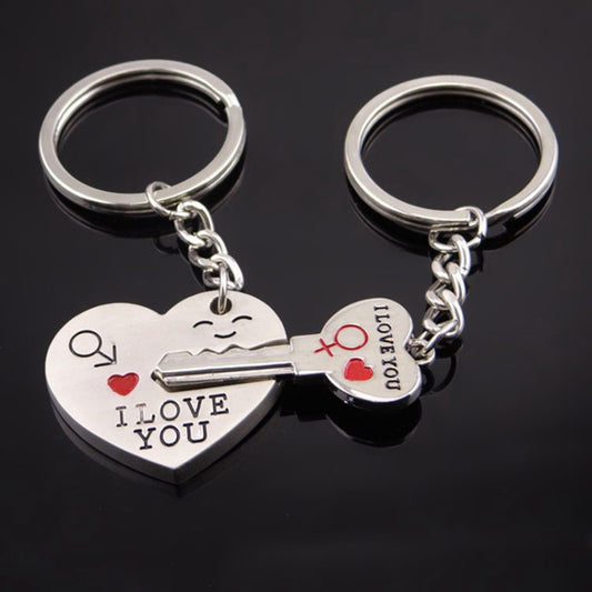 Fashion Heart Key Ring Silver Color Lovers Love Key Chain Valentine Day Gift 1 Pair Couple Keychain, Couple Keychain