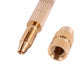 Gold ribbed crochet hook tip with threaded opening and latch point
