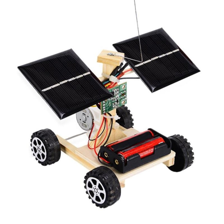 Mini wooden remote control car with solar panels, motor module, and thick tires