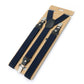 Navy bib pants anti-drop clip set with Y-shaped shoulder strap and metal fasteners