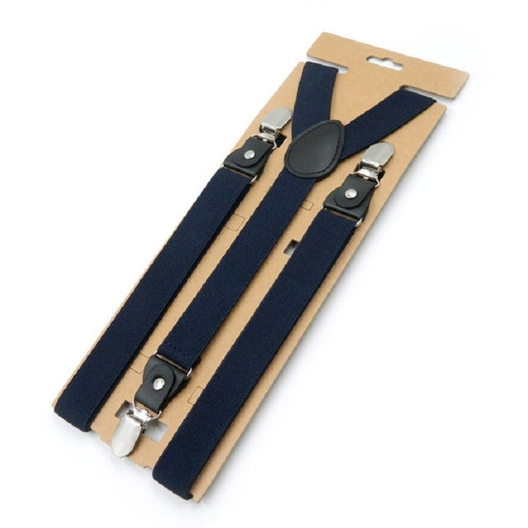 Navy bib pants anti-drop clip set with Y-shaped shoulder strap and metal fasteners