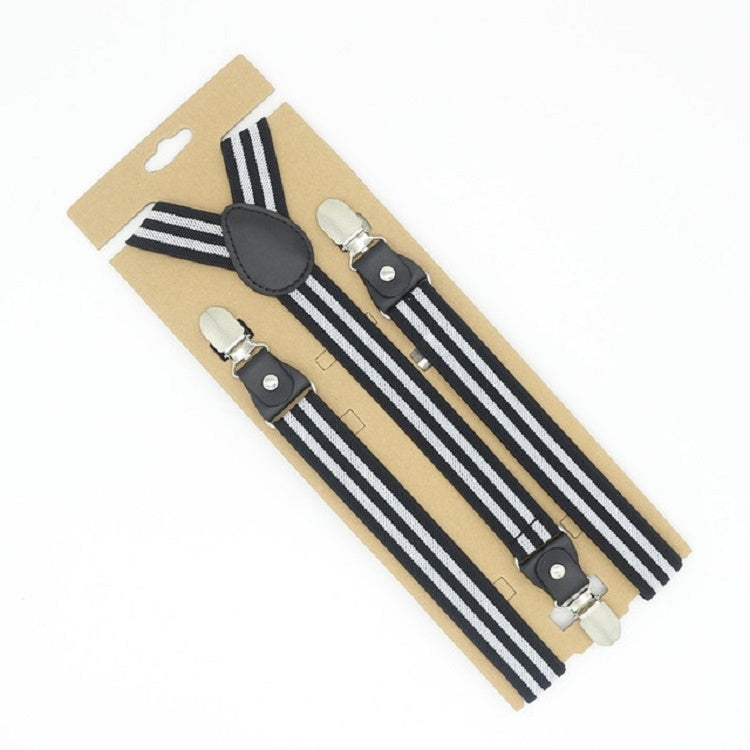 Black and white striped bib pants anti-drop clip set with Y-shaped shoulder strap