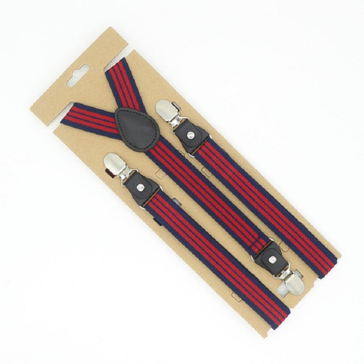 Red and blue striped bib pants anti-drop clip set with Y-shaped shoulder strap