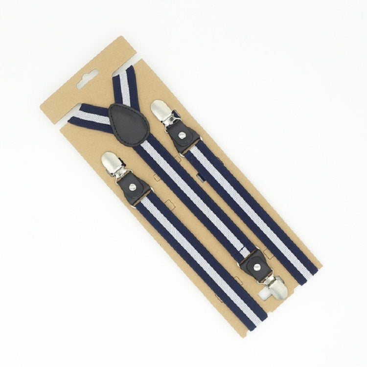 Navy and white striped bib pants anti-drop clip set with Y-shaped shoulder strap