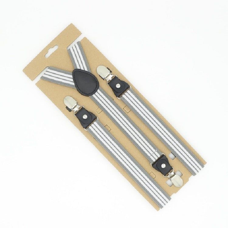 Gray and white striped bib pants anti-drop clip set with Y-shaped shoulder strap