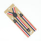 Red, white, and blue striped bib pants anti-drop clip set with Y-shaped shoulder strap