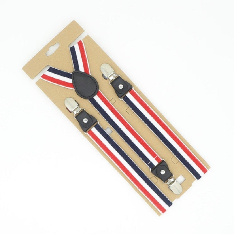Red, white, and blue striped bib pants anti-drop clip set with Y-shaped shoulder strap