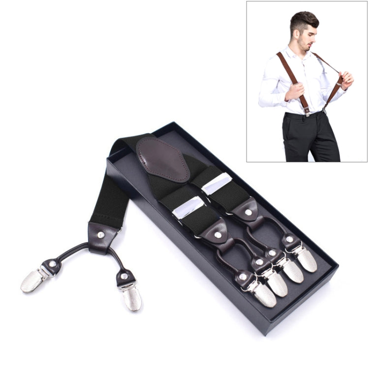 Adjustable trouser strap clip set with black webbing and four metal clamp clips