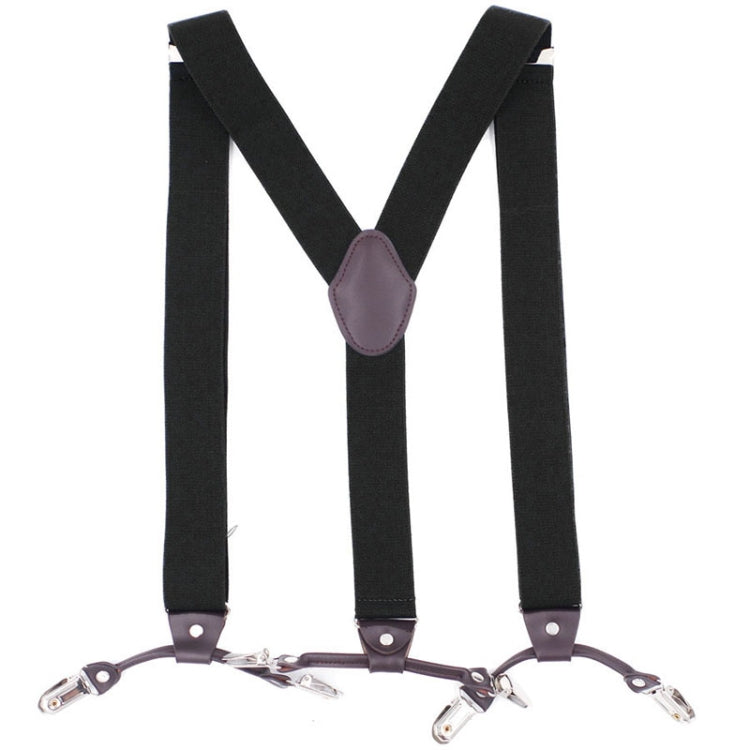 Adjustable trouser suspenders with black elastic straps and leather-look center patch