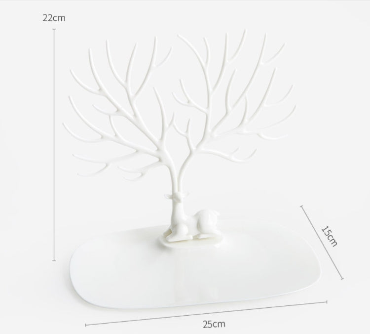 White antler jewelry organizer size view, with height and footprint dimensions shown