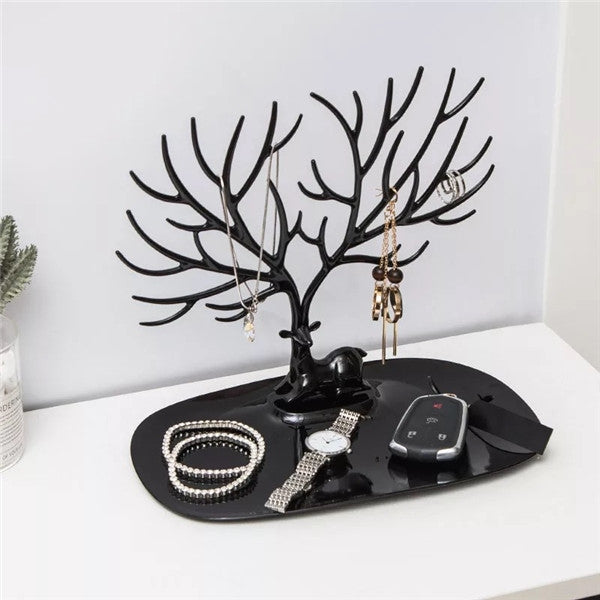 Black antler jewelry organizer set with hanging hooks and tray for bracelets and rings