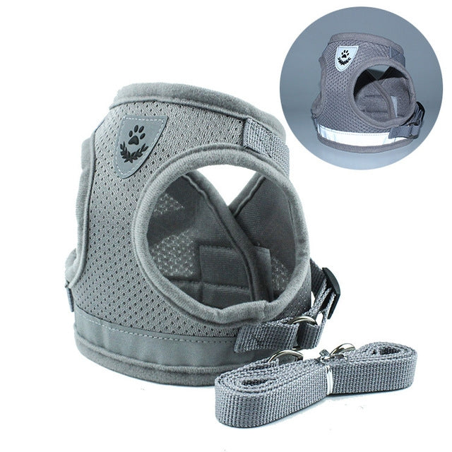 Adjustable Polyester Mesh Reflective Vest Lead Leash for Pet Dog, S, M, L, XL