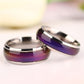 Color-changing mood ring set, silver-tone bands with purple and magenta gradient inlays
