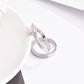 Double-row cubic zirconia wedding engagement ring set with silver-tone bands