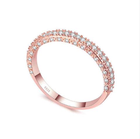 Rose gold double-row cubic zirconia wedding ring