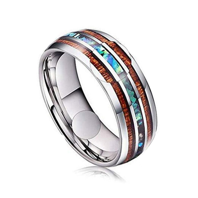 Men's tungsten steel ring with dragon texture, multicolor inlay and polished silver band