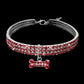 Red crystal rhinestone dog collar with silver metal clasp and hanging rhinestone bone charm