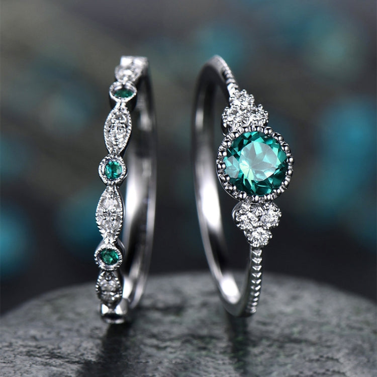 2-piece women’s zircon gemstone ring set with teal stones
