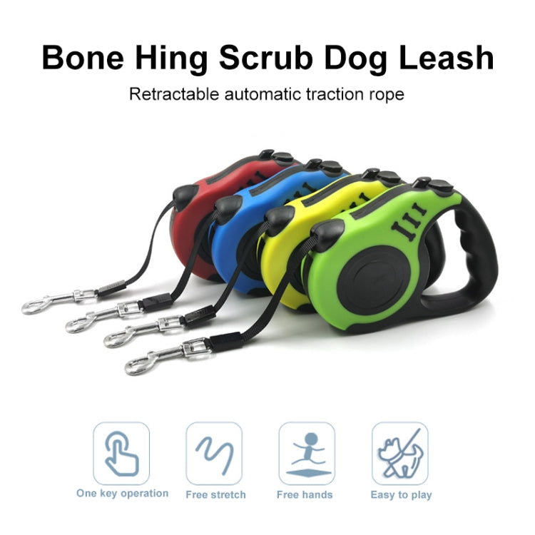 Retractable automatic dog leash with rope and metal hook, red and blue colors